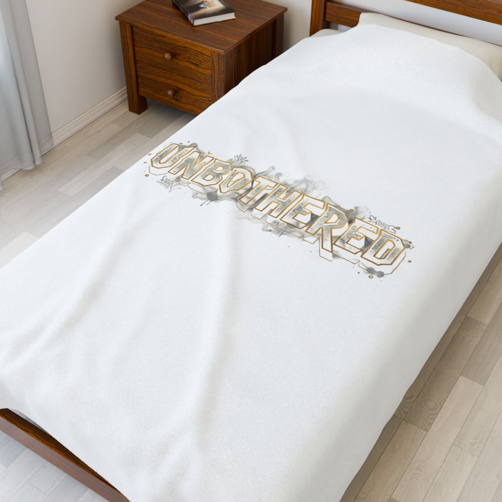 Unbothered Typography Velveteen Plush Blanket | Cost of Living Humor, brokelife meme