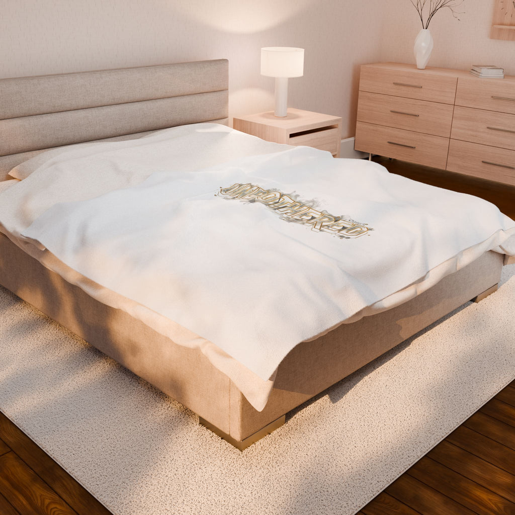 Unbothered Typography Velveteen Plush Blanket | Cost of Living Humor, brokelife meme