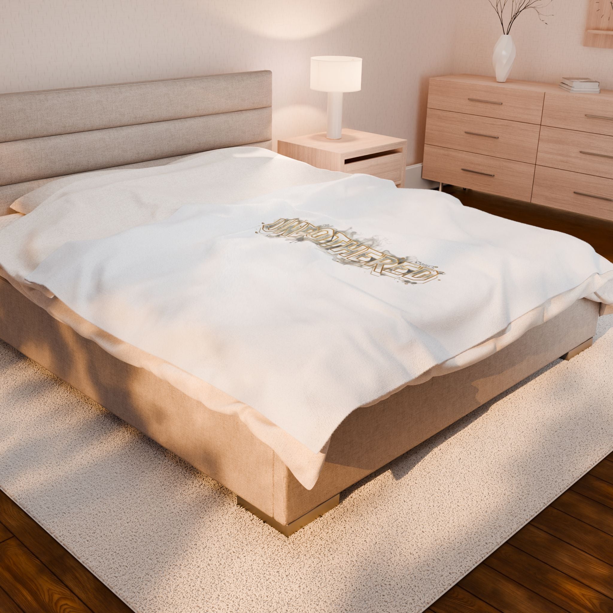 Unbothered Typography Velveteen Plush Blanket | Cost of Living Humor, brokelife meme